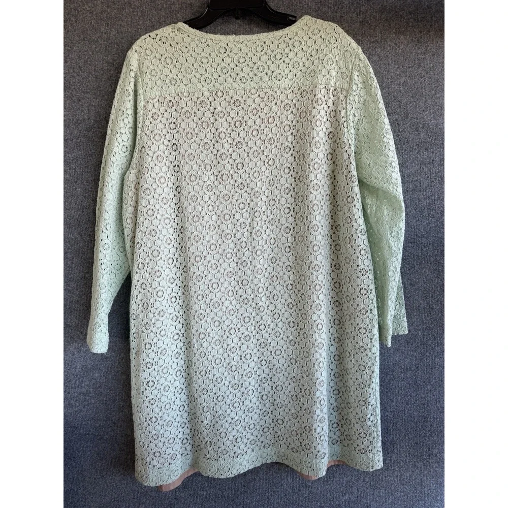 Victoria Beckham Target Womens Dress 2X Green‎ Eyelet Sheer Sleeves Sheath J98
